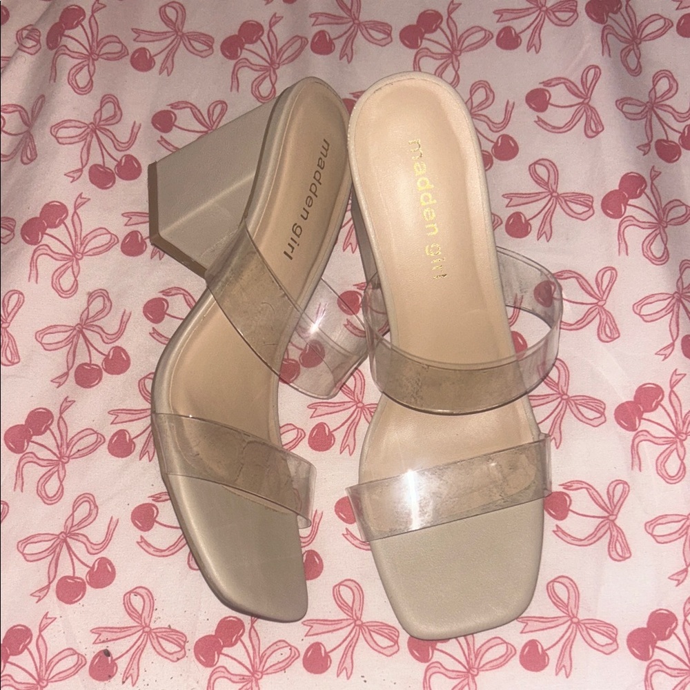 Madden Girl Clear Strap Block Heels - Cream